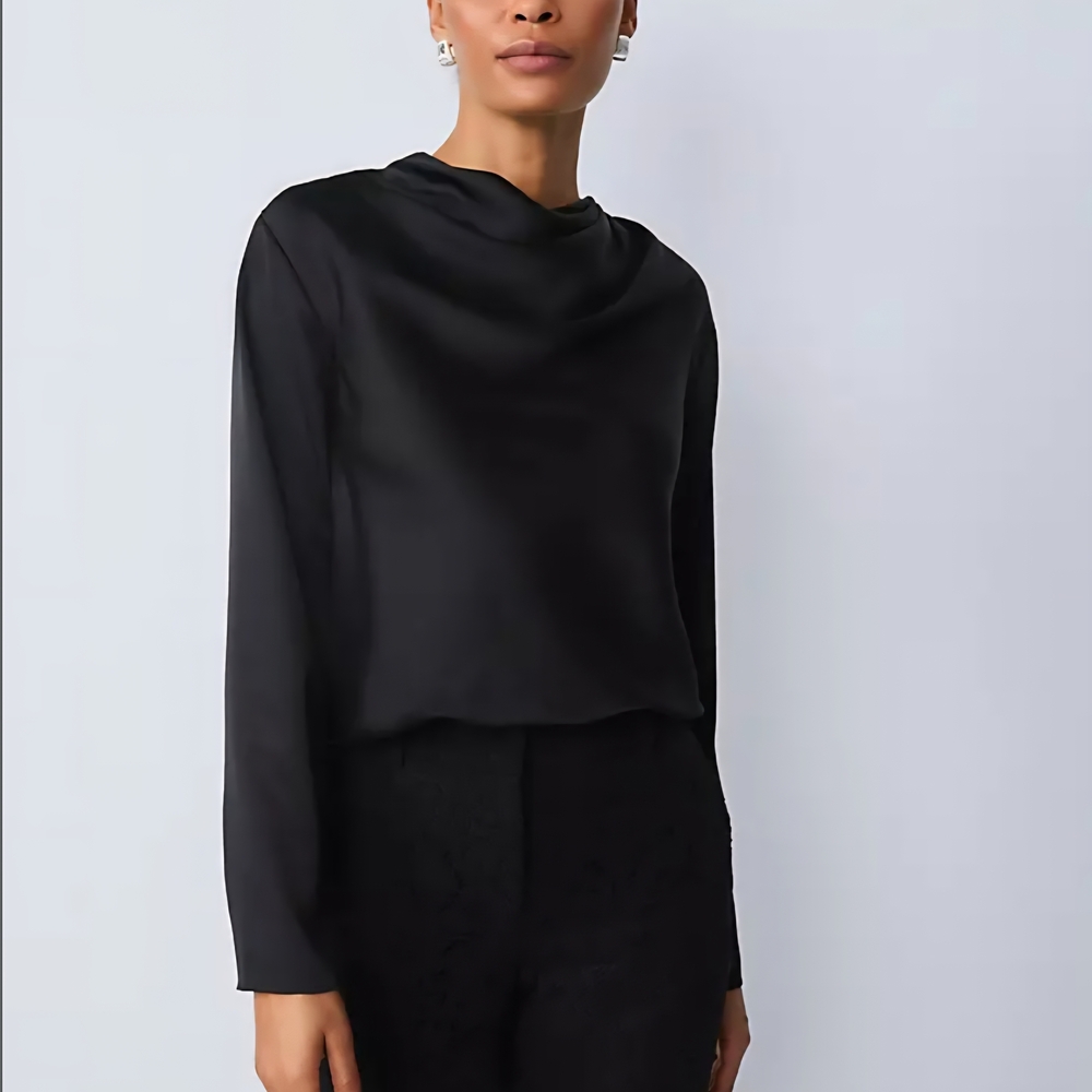 NWT Ann Taylor Black Satin Blouse